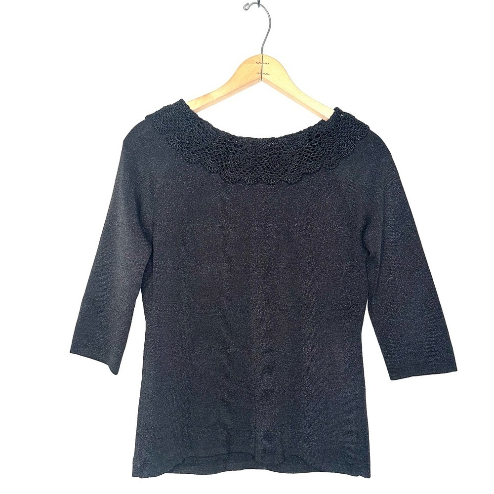 Joseph A. | Vintage Black Silver Metallic 3/4 Length Sleeve Sweater